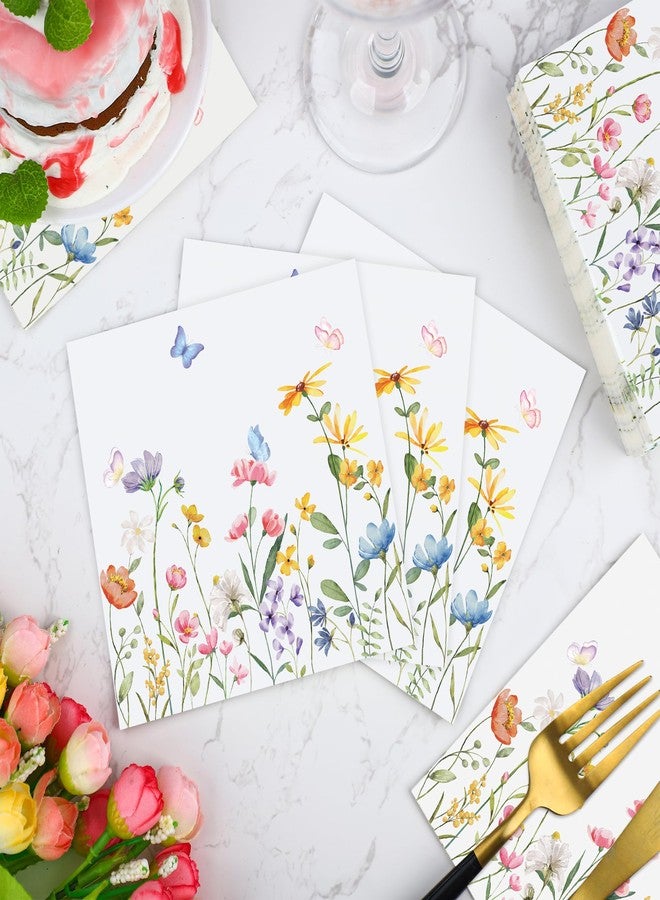 peony man 100 PCS Wildflower Cocktail Napkins Disposable Spring Floral Party Napkins 3-Ply Spring Flower Butterfly Paper Napkin for Wedding Bridal Baby Shower Birthday Tea Party Supplies - Image 5